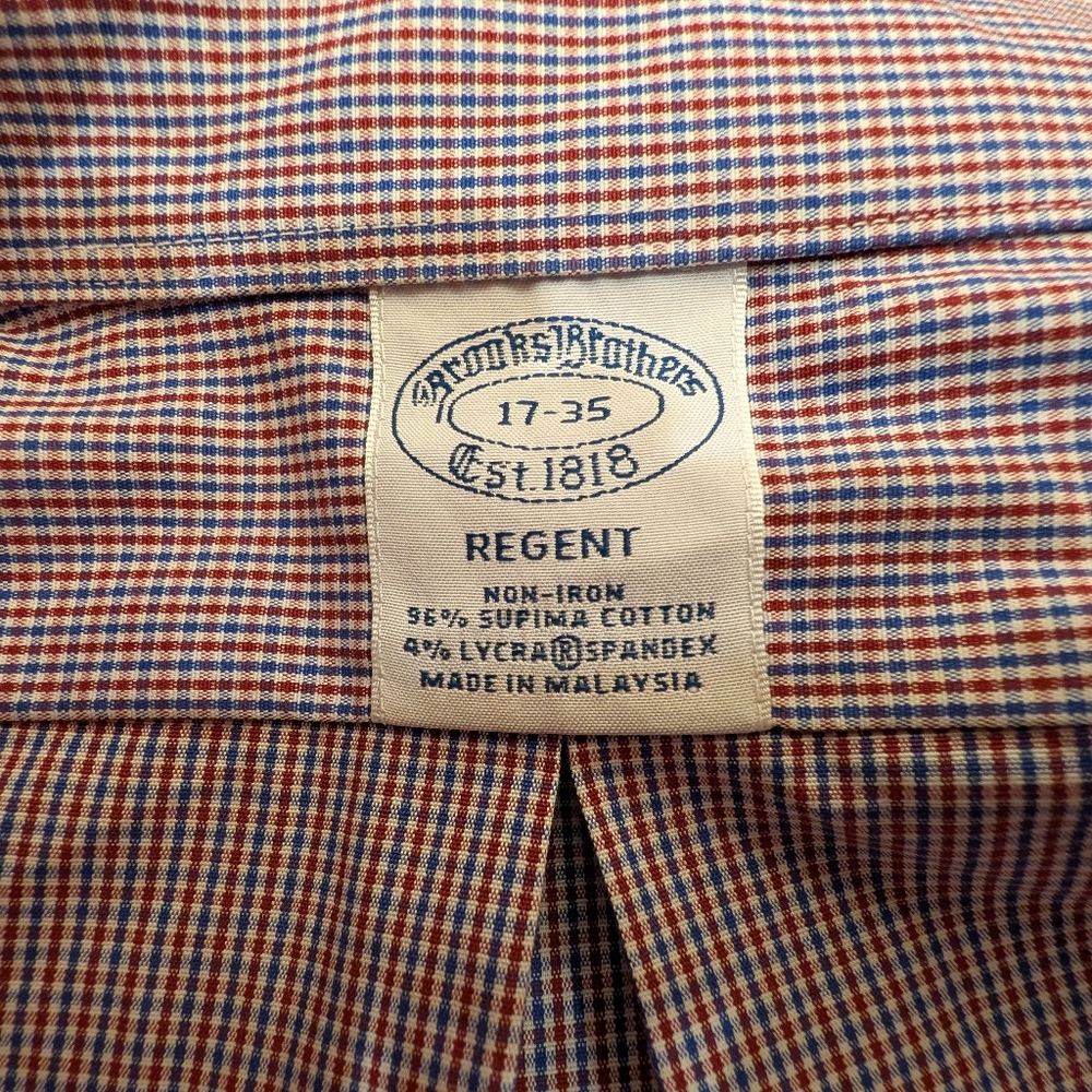 Brooks Brothers Regent Fit Check Shirt – Red/Blue Micro-Check, 17/35